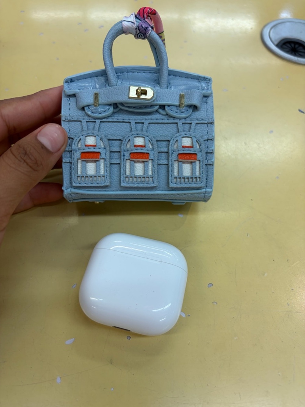 Mini Light Blue Handbag Charm with Orange Accents